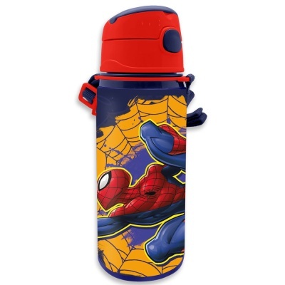 Garrafa desportiva infantil com imagem Homem-Aranha e tampa vermelha
