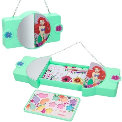 Estojo de maquilhagem infantil verde com espelho e imagem da Ariel