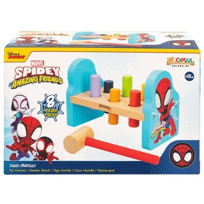 Jogo Martelo Spidey Amazing Friends em madeira com martelo e pinos coloridos