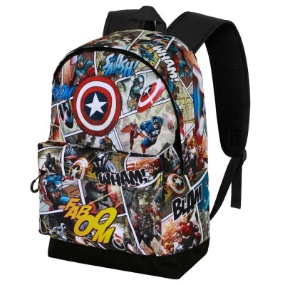 mochila infantil Marvel com padrão do Capitão América e cores vivas