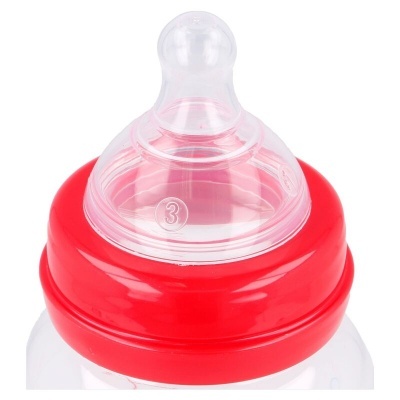 Bico de silicone transparente com base vermelha e número 3 impresso