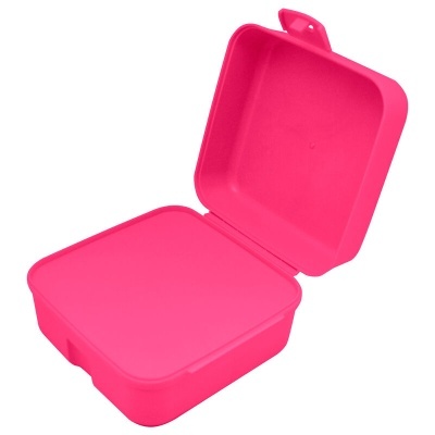Caixa quadrada cor-de-rosa com tampa aberta em plástico