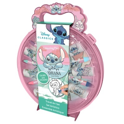 Conjunto artístico de viagem Disney com tema Stitch e bloco de colorir