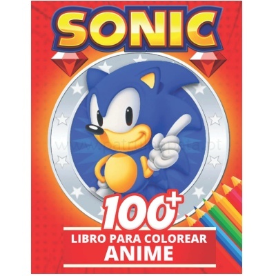 Capa de livro para colorir Sonic com desenhos e lápis de cor