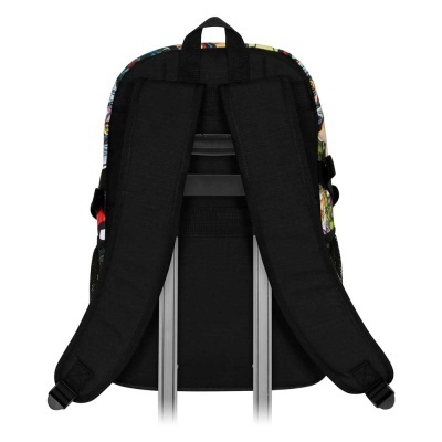 Mochila preta com alças acolchoadas e carrinho de rodas