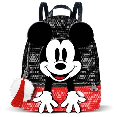 Mochila de lantejoulas com estampa do Mickey Mouse e pompom