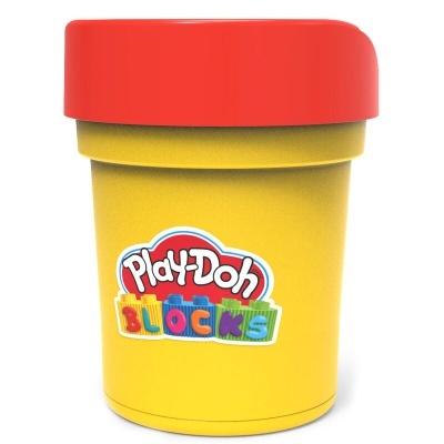 Recipiente amarelo com tampa vermelha e autocolante Play-Doh BLOCKS