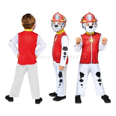 Fato de criança cão dálmata com colete vermelho e capacete da Patrulha Pata