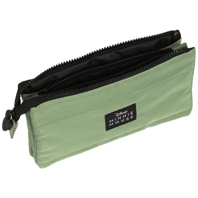 Estojo verde claro e preto com zíper e etiqueta Disney Minnie Mouse