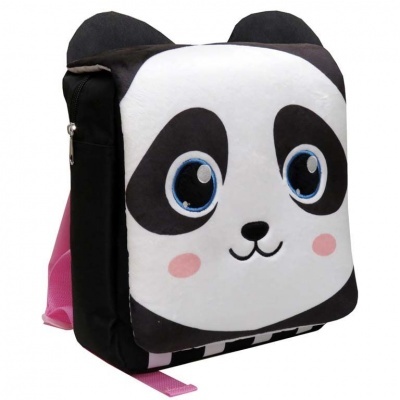 Mochila em forma de panda com orelhas e olhos grandes