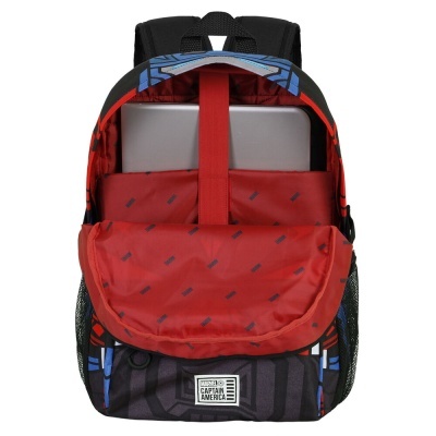 Mochila com padrão Capitão América, interior vermelho, compartimento para portátil e etiqueta frontal Marvel Captain America