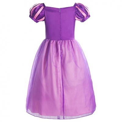 vestido infantil roxo com mangas bufantes e saia de tule