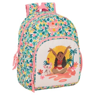 Mochila infantil floral com estampa da personagem Vaiana