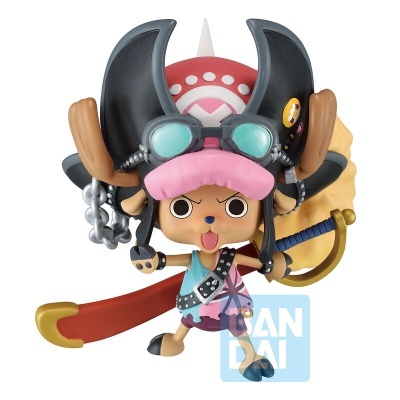 Figura colecionável de personagem com capacete preto com chifres e chapéu cor-de-rosa