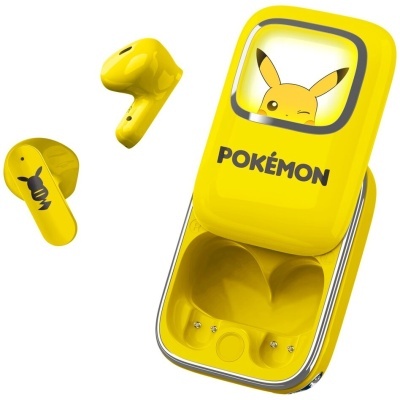 Auriculares sem fios amarelos com estojo e personagem Pikachu POKÉMON