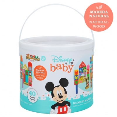 Cubo de brinquedos Disney Baby de madeira natural com 40 peças.