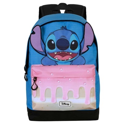 Mochila azul e rosa com estampa do Stitch da Disney e bolso frontal