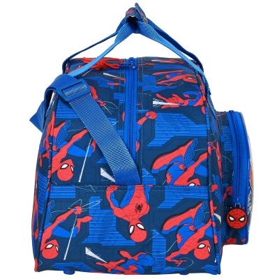 Mala desporto Homem-Aranha azul vermelha com padrão e bolsa lateral