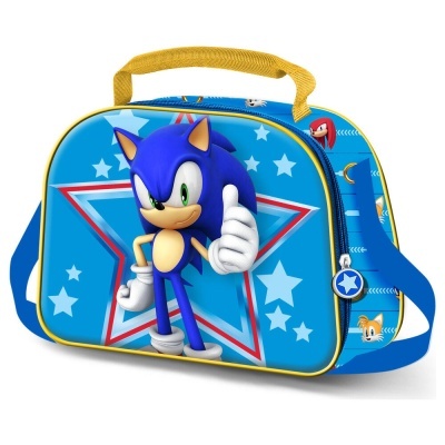 Mala infantil azul com personagem Sonic e estrelas no design