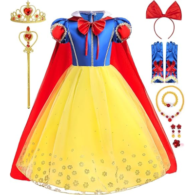 Vestido de princesa infantil colorido com acessórios variados