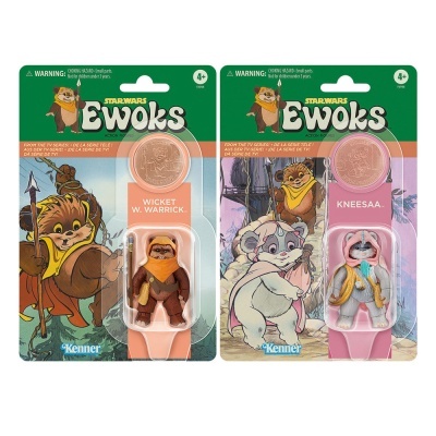 Bonecos Star Wars Ewoks Wicket W. Warrick e Kneesaa em embalagens originais Kenner