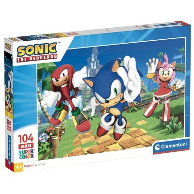 Puzzle Sonic The Hedgehog de 104 peças com personagens coloridos em cenário de video game