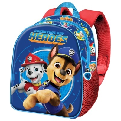 Mochila infantil azul com personagens e texto Adventure Bay Heroes