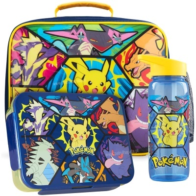 Conjunto infantil Pokémon com mochila, lancheira e garrafa