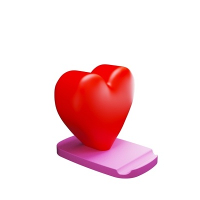 Coração vermelho 3D sobre base rosa em fundo branco