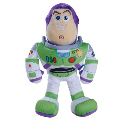 Pelúcia do personagem Buzz Lightyear com fatos espaciais coloridos
