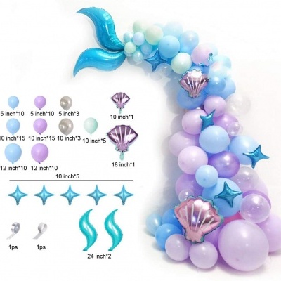 Conjunto de balões coloridos e metálicos com tema de sereia para decoração