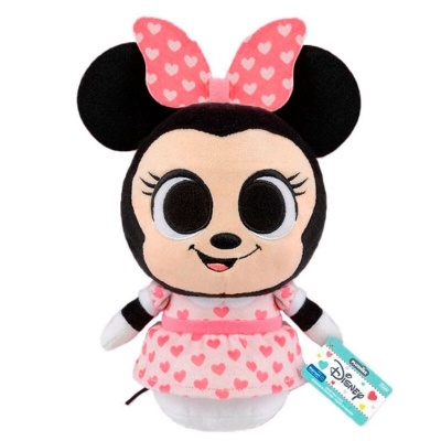 Pelúcia de Minnie Disney com vestido e laço rosa de corações