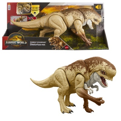 Figura de dinossauro Rumble N Rampage Distortus rex da Jurassic World com embalagem