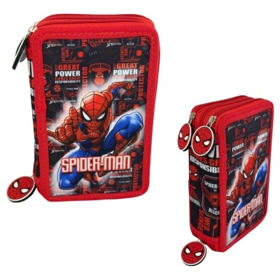 Estojo escolar duplo vermelho com estampado do Spider-Man e puxadores personalizados em forma da cara do Spider-Man