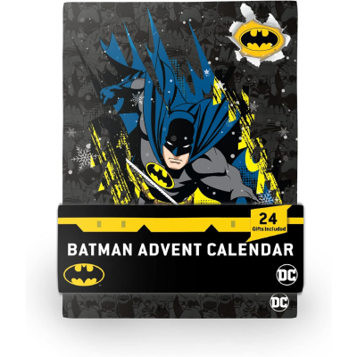 Calendário do advento Batman com 24 presentes incluídos e imagem do Batman em ação