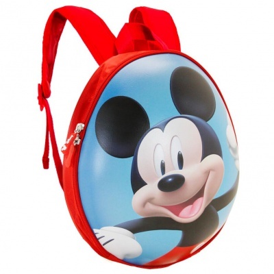 Mochila infantil redonda com estampa do Mickey Mouse em azul e vermelho