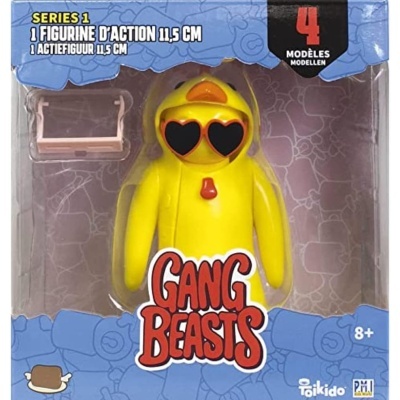Figura de ação Gang Beasts amarela com óculos de coração em caixa azul