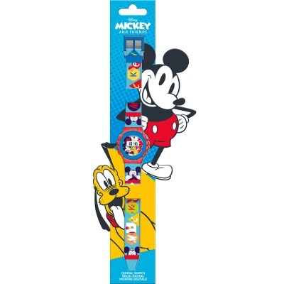 Relógio digital infantil Mickey and Friends com bracelete azul e personagens