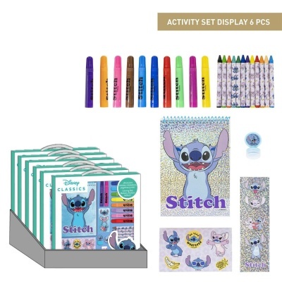 Conjunto de atividades Stitch Disney com canetas, lápis, caderno, autocolantes e régua