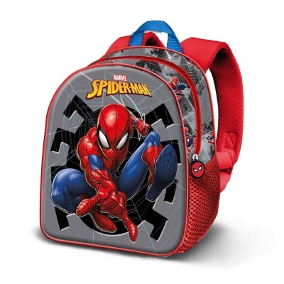 Mochila infantil com estampa do Spider-Man, vermelha, cinzenta e azul