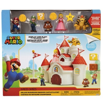 Brinquedo conjunto Super Mario Castelo Reino Cogumelo com figuras e acessórios coloridos