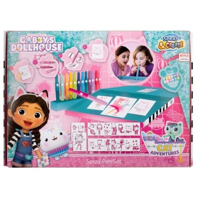 Conjunto Spray Pen Set Gabby's Dollhouse com canetas coloridas e acessórios para desenhar