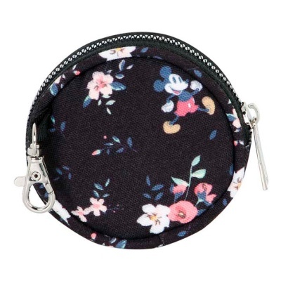 Bolsa redonda pequena com padrão floral e fecho de correr