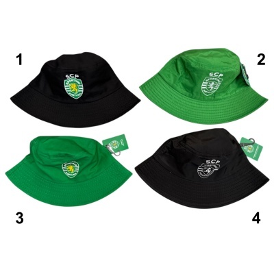 Quatro chapéus de pescador SCP em preto e verde com logo bordado
