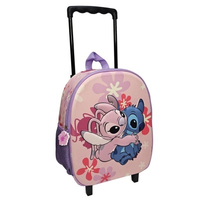 Mala de viagem infantil com desenho de personagens e flores