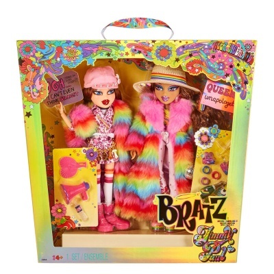 Caixa de conjunto de bonecas Bratz com casacos coloridos e acessórios