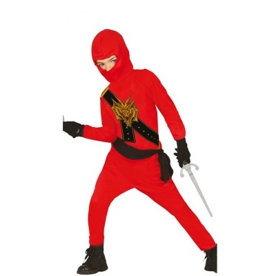 Fato de ninja vermelho completo com acessórios para criança