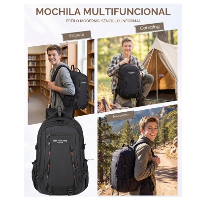 Mochila multifuncional preta XINYUHANG usada em escola, camping e trilhos
