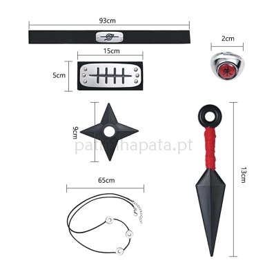 Conjunto de acessórios de cosplay ninja com bandana, placa, anel, shuriken, adaga e colar
