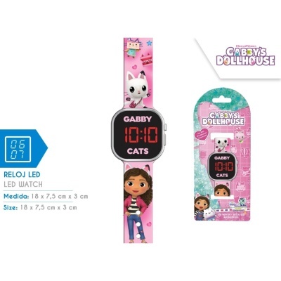 Relógio LED rosa com personagens Gabby's Dollhouse e mostrador digital